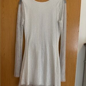 12th Tribe Anna White Rhinestone Mesh Mini Dress